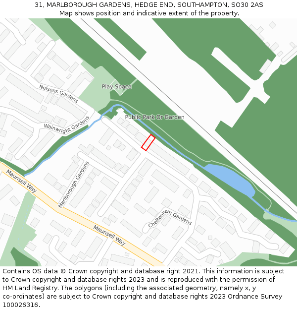 31, MARLBOROUGH GARDENS, HEDGE END, SOUTHAMPTON, SO30 2AS: Location map and indicative extent of plot