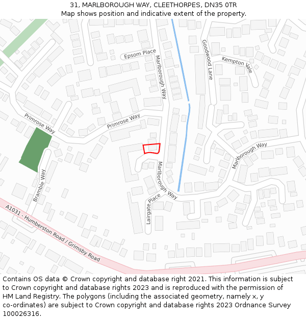 31, MARLBOROUGH WAY, CLEETHORPES, DN35 0TR: Location map and indicative extent of plot