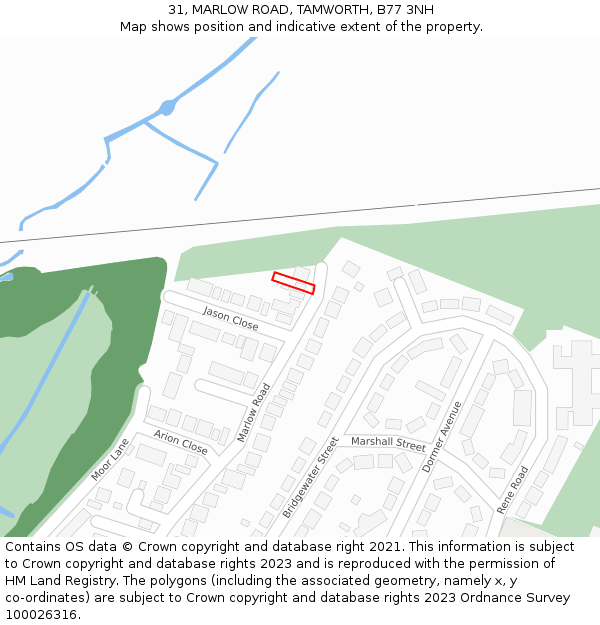 31, MARLOW ROAD, TAMWORTH, B77 3NH: Location map and indicative extent of plot