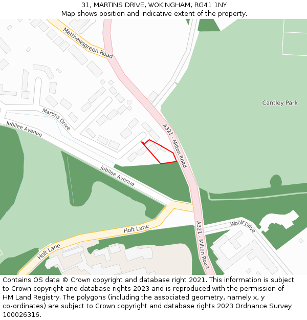 31, MARTINS DRIVE, WOKINGHAM, RG41 1NY: Location map and indicative extent of plot