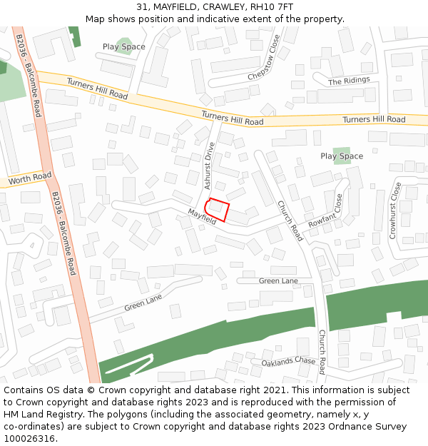 31, MAYFIELD, CRAWLEY, RH10 7FT: Location map and indicative extent of plot