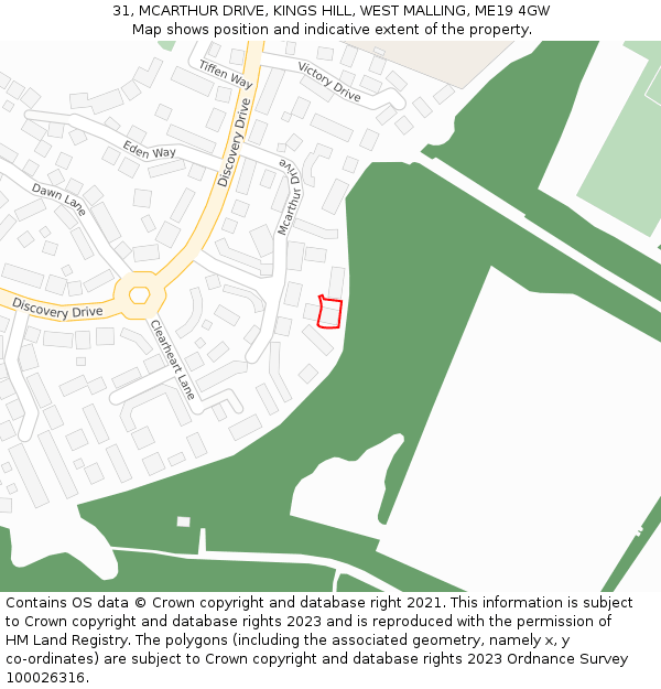 31, MCARTHUR DRIVE, KINGS HILL, WEST MALLING, ME19 4GW: Location map and indicative extent of plot