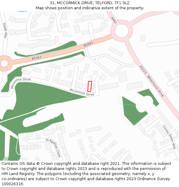 31, MCCORMICK DRIVE, TELFORD, TF1 3LZ: Location map and indicative extent of plot