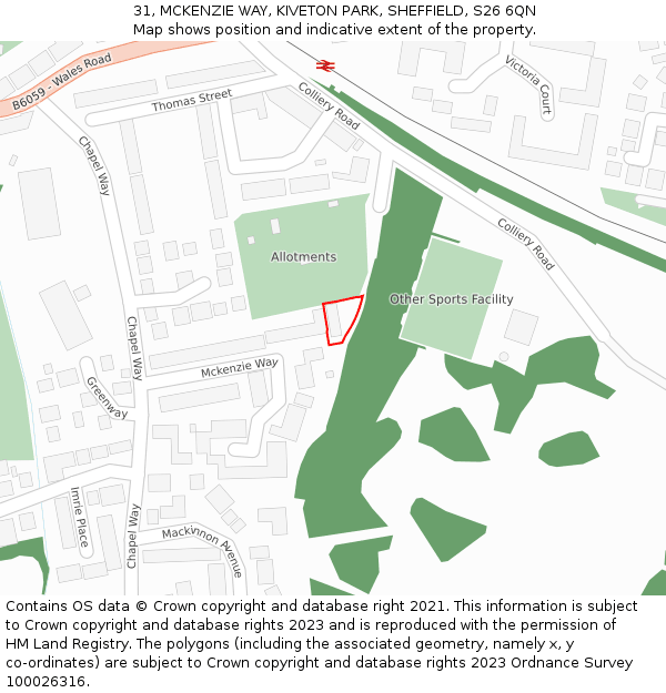 31, MCKENZIE WAY, KIVETON PARK, SHEFFIELD, S26 6QN: Location map and indicative extent of plot