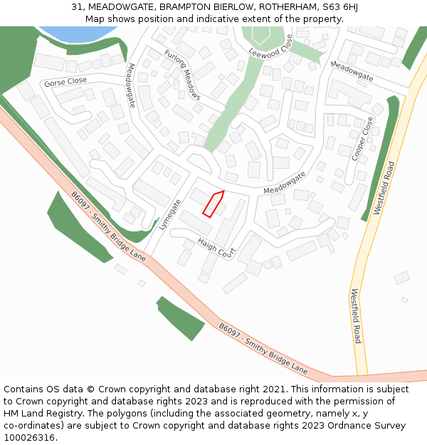 31, MEADOWGATE, BRAMPTON BIERLOW, ROTHERHAM, S63 6HJ: Location map and indicative extent of plot