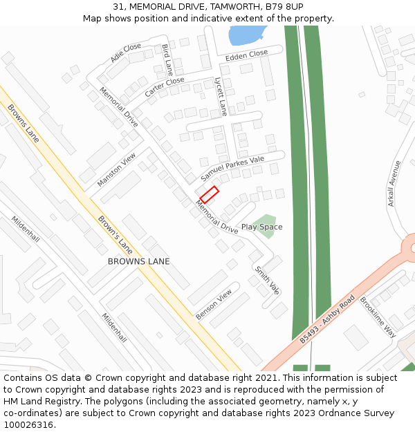 31, MEMORIAL DRIVE, TAMWORTH, B79 8UP: Location map and indicative extent of plot