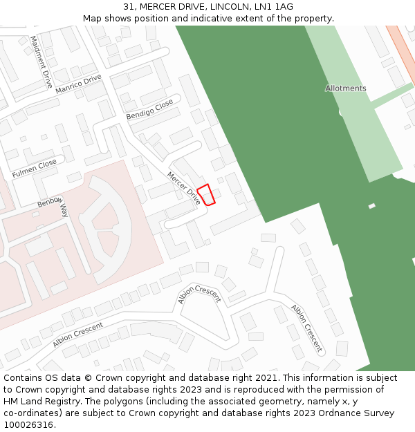 31, MERCER DRIVE, LINCOLN, LN1 1AG: Location map and indicative extent of plot
