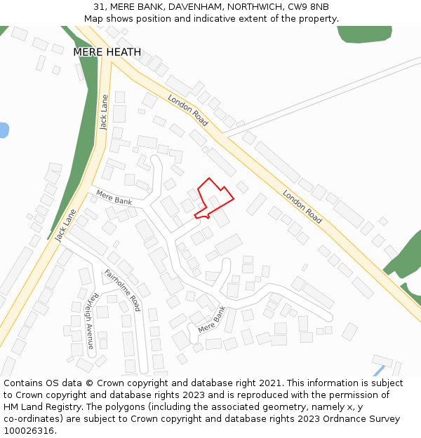 31, MERE BANK, DAVENHAM, NORTHWICH, CW9 8NB: Location map and indicative extent of plot