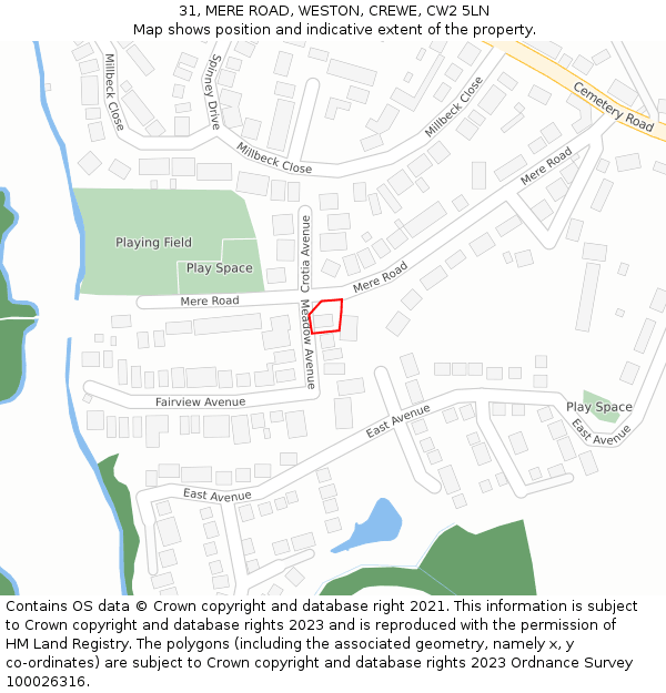 31, MERE ROAD, WESTON, CREWE, CW2 5LN: Location map and indicative extent of plot