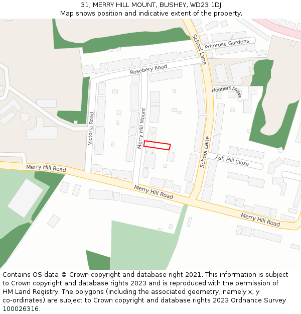 31, MERRY HILL MOUNT, BUSHEY, WD23 1DJ: Location map and indicative extent of plot