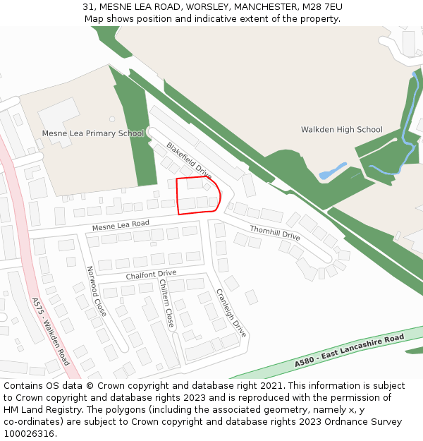 31, MESNE LEA ROAD, WORSLEY, MANCHESTER, M28 7EU: Location map and indicative extent of plot