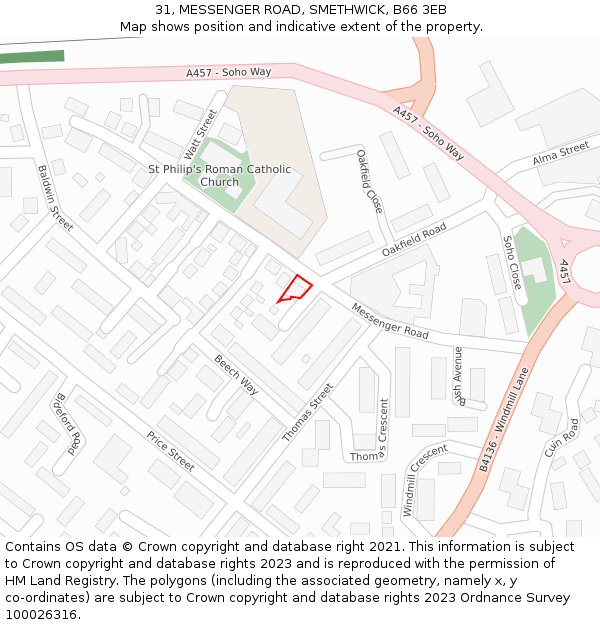 31, MESSENGER ROAD, SMETHWICK, B66 3EB: Location map and indicative extent of plot