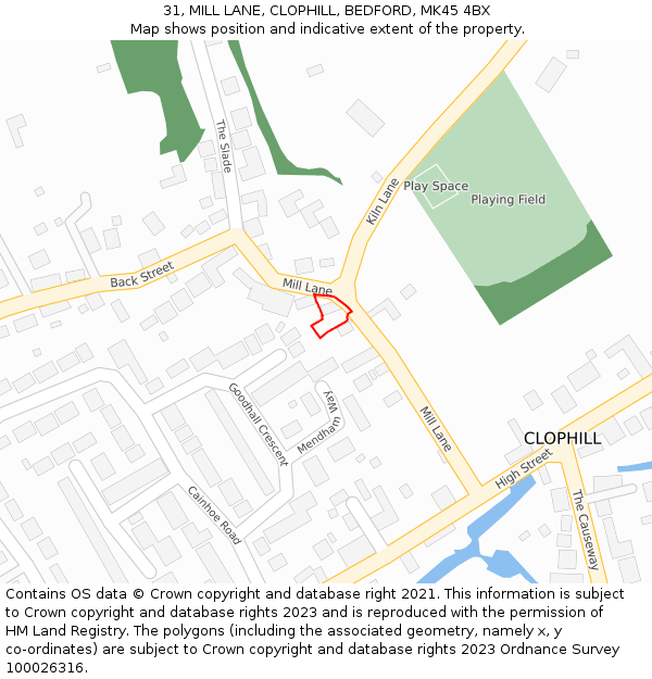 31, MILL LANE, CLOPHILL, BEDFORD, MK45 4BX: Location map and indicative extent of plot