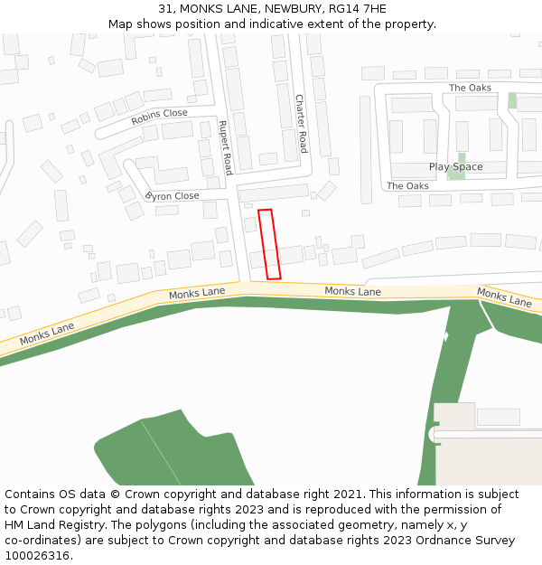 31, MONKS LANE, NEWBURY, RG14 7HE: Location map and indicative extent of plot
