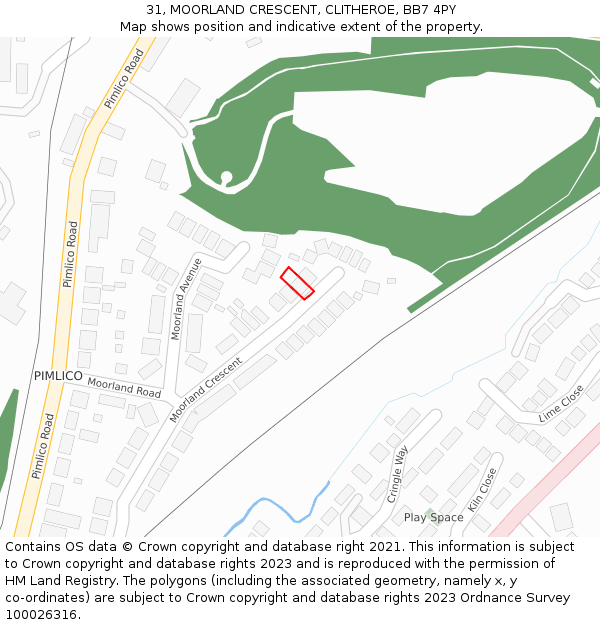 31, MOORLAND CRESCENT, CLITHEROE, BB7 4PY: Location map and indicative extent of plot