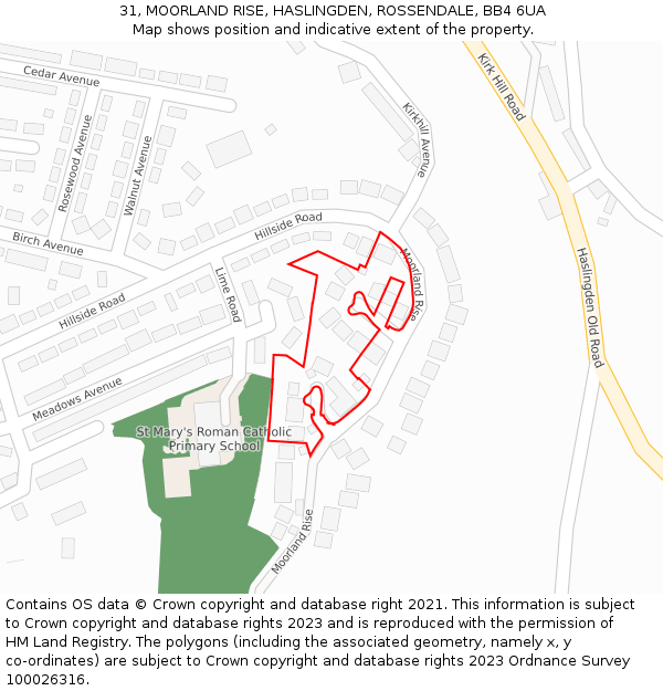 31, MOORLAND RISE, HASLINGDEN, ROSSENDALE, BB4 6UA: Location map and indicative extent of plot