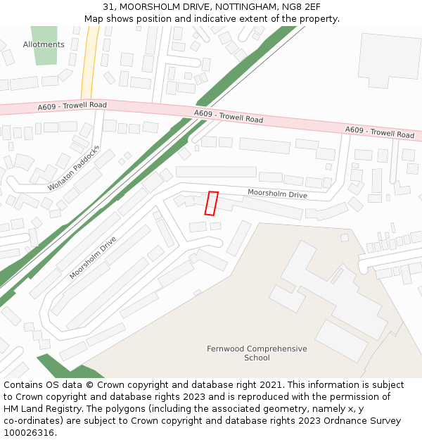 31, MOORSHOLM DRIVE, NOTTINGHAM, NG8 2EF: Location map and indicative extent of plot