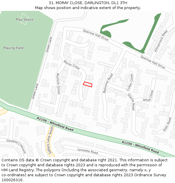 31, MORAY CLOSE, DARLINGTON, DL1 3TH: Location map and indicative extent of plot