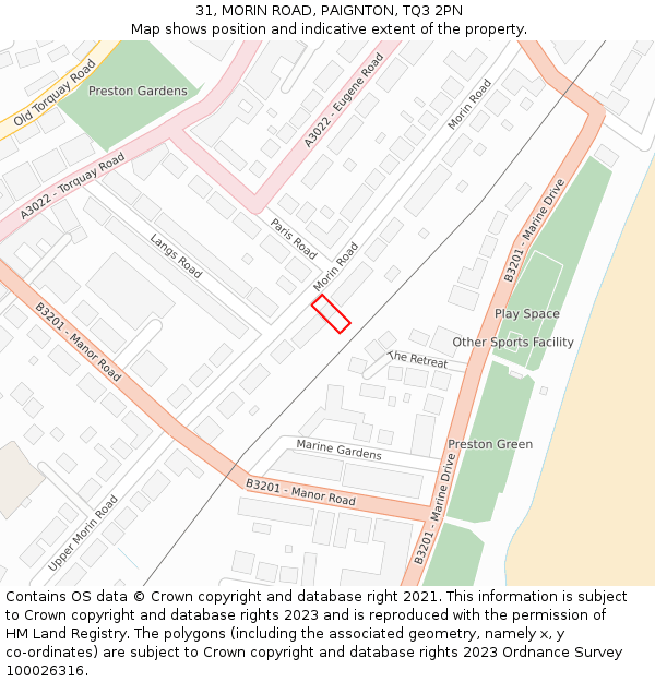 31, MORIN ROAD, PAIGNTON, TQ3 2PN: Location map and indicative extent of plot