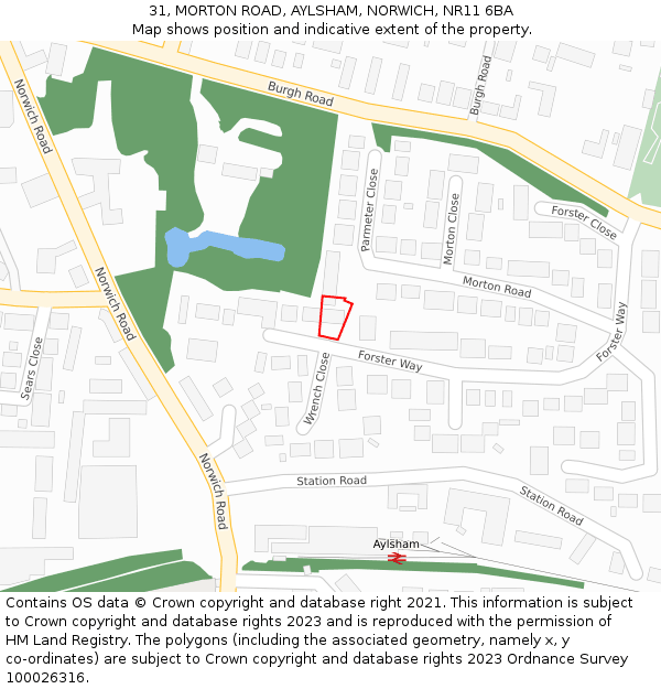 31, MORTON ROAD, AYLSHAM, NORWICH, NR11 6BA: Location map and indicative extent of plot