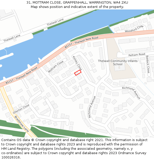 31, MOTTRAM CLOSE, GRAPPENHALL, WARRINGTON, WA4 2XU: Location map and indicative extent of plot