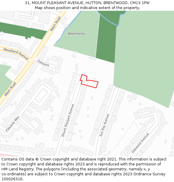 31, MOUNT PLEASANT AVENUE, HUTTON, BRENTWOOD, CM13 1PW: Location map and indicative extent of plot
