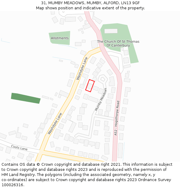 31, MUMBY MEADOWS, MUMBY, ALFORD, LN13 9GF: Location map and indicative extent of plot