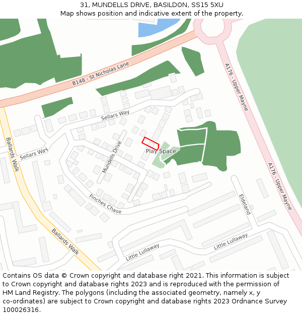 31, MUNDELLS DRIVE, BASILDON, SS15 5XU: Location map and indicative extent of plot