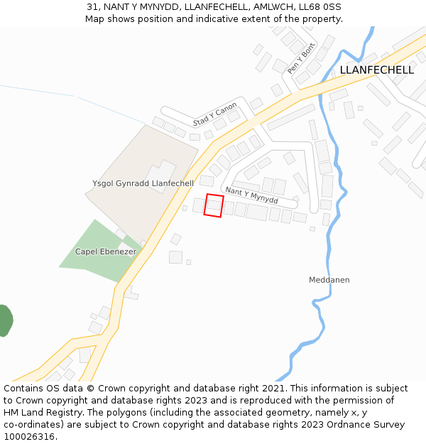 31, NANT Y MYNYDD, LLANFECHELL, AMLWCH, LL68 0SS: Location map and indicative extent of plot
