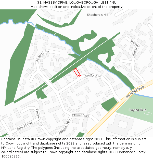 31, NASEBY DRIVE, LOUGHBOROUGH, LE11 4NU: Location map and indicative extent of plot