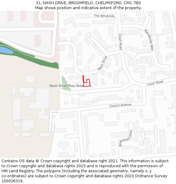 31, NASH DRIVE, BROOMFIELD, CHELMSFORD, CM1 7BG: Location map and indicative extent of plot