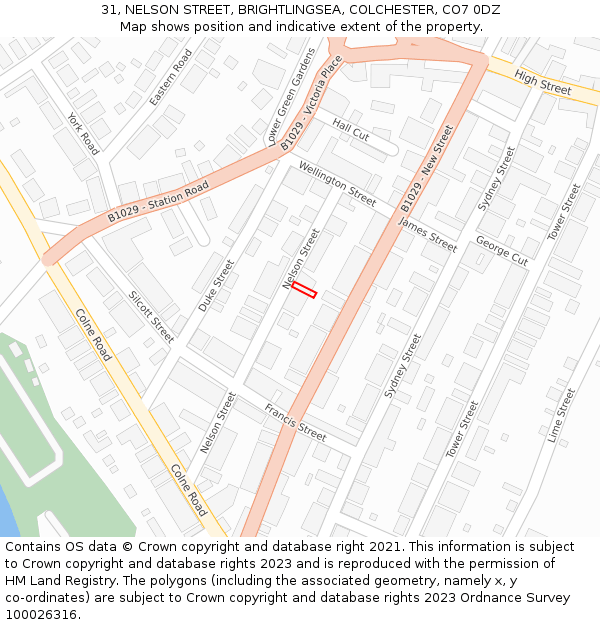 31, NELSON STREET, BRIGHTLINGSEA, COLCHESTER, CO7 0DZ: Location map and indicative extent of plot