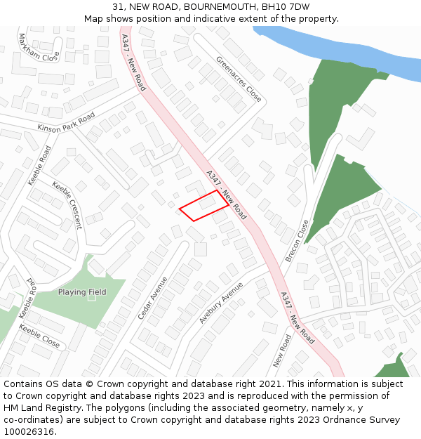 31, NEW ROAD, BOURNEMOUTH, BH10 7DW: Location map and indicative extent of plot