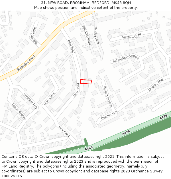 31, NEW ROAD, BROMHAM, BEDFORD, MK43 8QH: Location map and indicative extent of plot