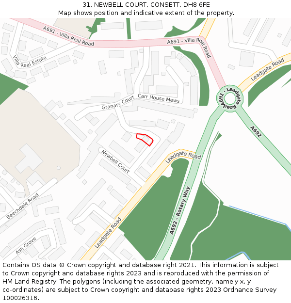 31, NEWBELL COURT, CONSETT, DH8 6FE: Location map and indicative extent of plot