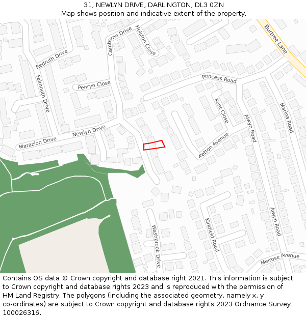 31, NEWLYN DRIVE, DARLINGTON, DL3 0ZN: Location map and indicative extent of plot