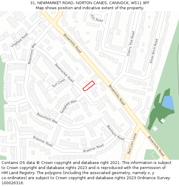 31, NEWMARKET ROAD, NORTON CANES, CANNOCK, WS11 9FF: Location map and indicative extent of plot