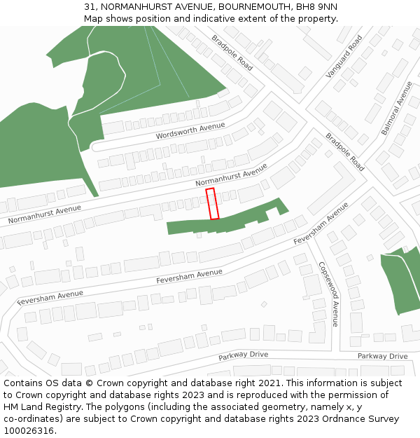 31, NORMANHURST AVENUE, BOURNEMOUTH, BH8 9NN: Location map and indicative extent of plot