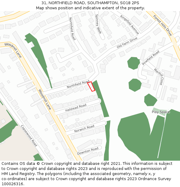 31, NORTHFIELD ROAD, SOUTHAMPTON, SO18 2PS: Location map and indicative extent of plot