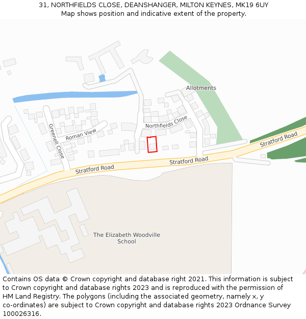 31, NORTHFIELDS CLOSE, DEANSHANGER, MILTON KEYNES, MK19 6UY: Location map and indicative extent of plot