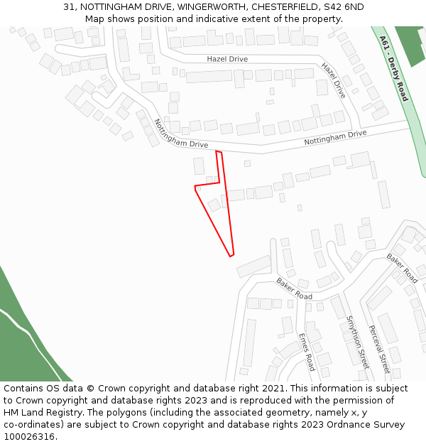 31, NOTTINGHAM DRIVE, WINGERWORTH, CHESTERFIELD, S42 6ND: Location map and indicative extent of plot