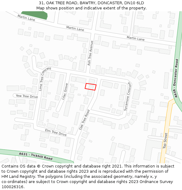 31, OAK TREE ROAD, BAWTRY, DONCASTER, DN10 6LD: Location map and indicative extent of plot