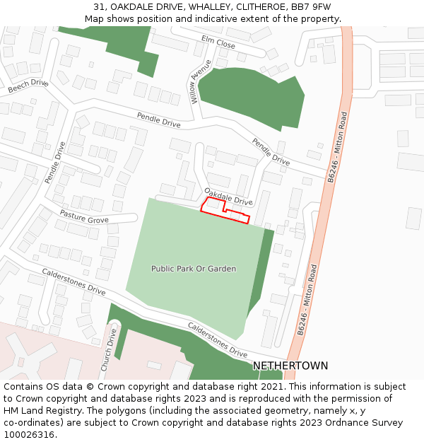 31, OAKDALE DRIVE, WHALLEY, CLITHEROE, BB7 9FW: Location map and indicative extent of plot