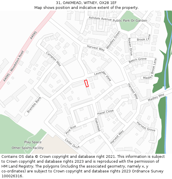 31, OAKMEAD, WITNEY, OX28 1EF: Location map and indicative extent of plot