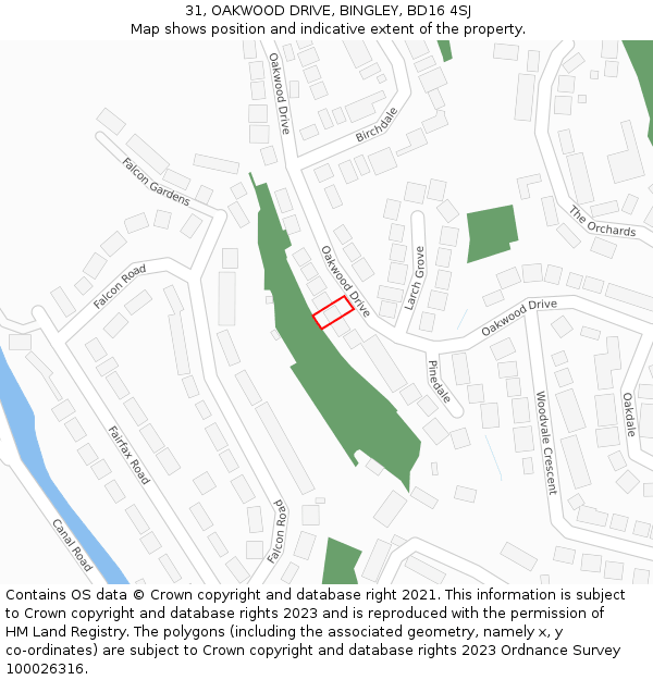 31, OAKWOOD DRIVE, BINGLEY, BD16 4SJ: Location map and indicative extent of plot