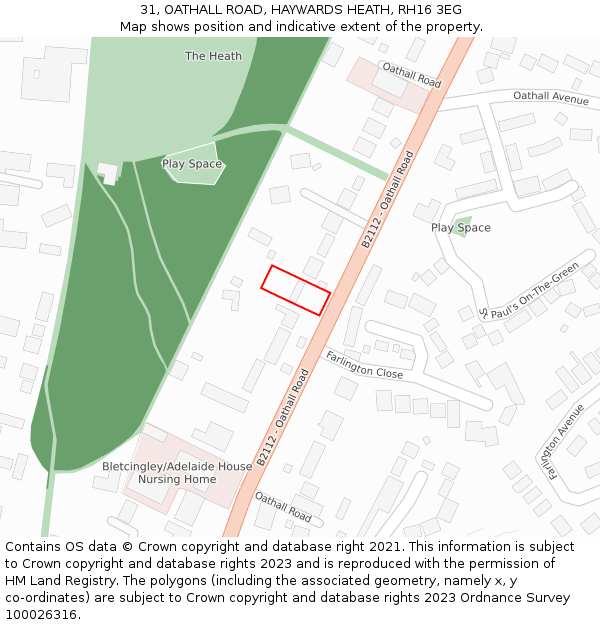 31, OATHALL ROAD, HAYWARDS HEATH, RH16 3EG: Location map and indicative extent of plot
