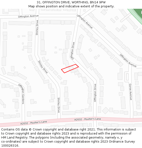 31, OFFINGTON DRIVE, WORTHING, BN14 9PW: Location map and indicative extent of plot