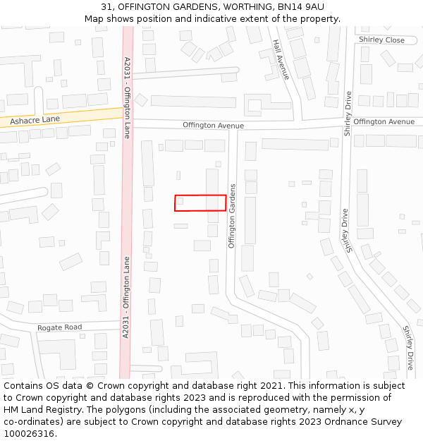 31, OFFINGTON GARDENS, WORTHING, BN14 9AU: Location map and indicative extent of plot