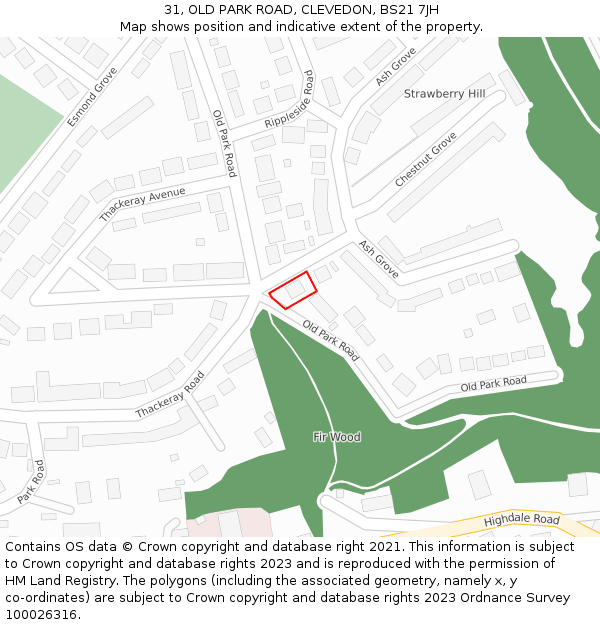 31, OLD PARK ROAD, CLEVEDON, BS21 7JH: Location map and indicative extent of plot