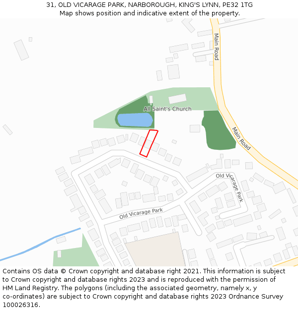 31, OLD VICARAGE PARK, NARBOROUGH, KING'S LYNN, PE32 1TG: Location map and indicative extent of plot